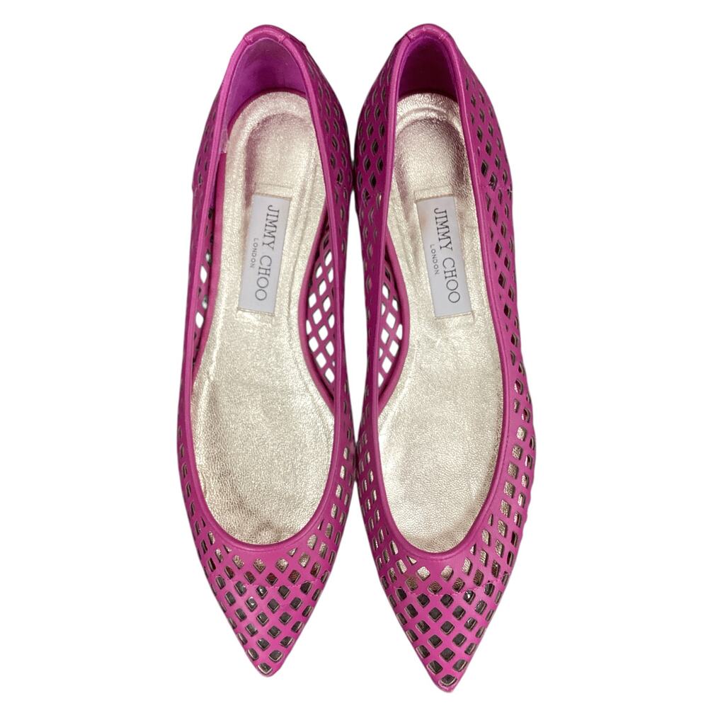 Jimmy Choo Flats Women’s SZ9 Perforated Leather Made In Italy Fuchsia Never Used